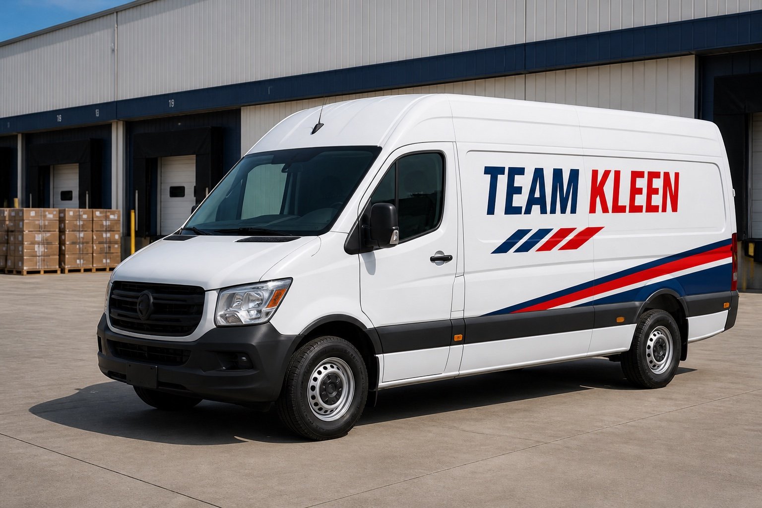 Branded Team Kleen cargo van ready for commercial freight